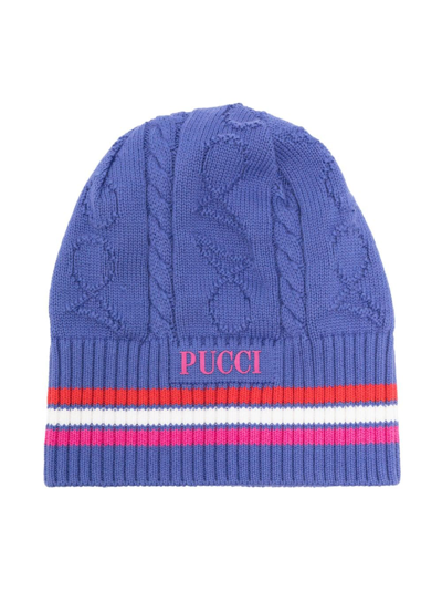 Shop Pucci Junior Logo-patch Knit Beanie In Purple