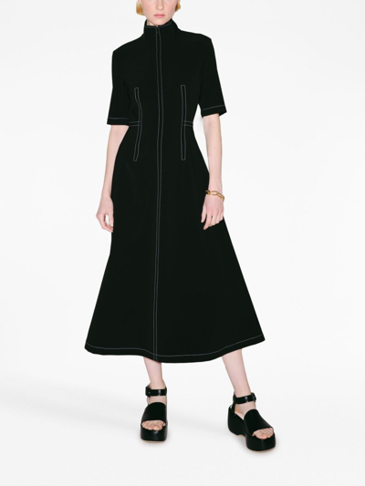 Shop Rosetta Getty Contrast-stitching Short-sleeve Dress In 黑色