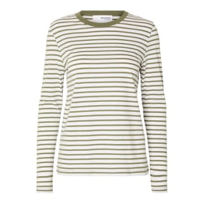 Shop Selected Femme Striped T-shirt In Dusky Green