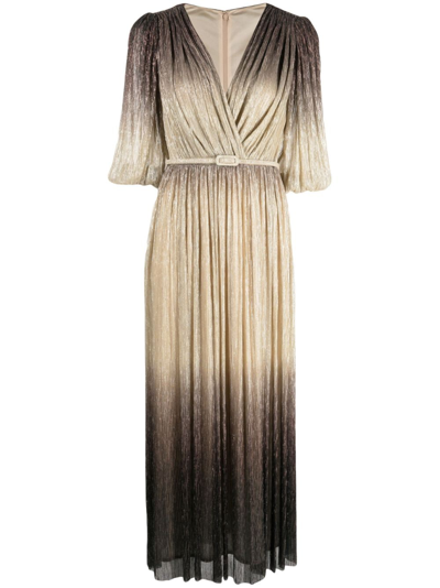 Shop Costarellos Ellery Pleated Midi Dress In Gold