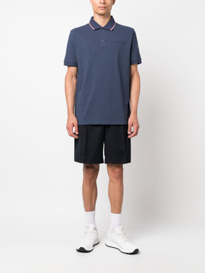 Shop Moncler Raised-logo Cotton Polo Shirt In Blue