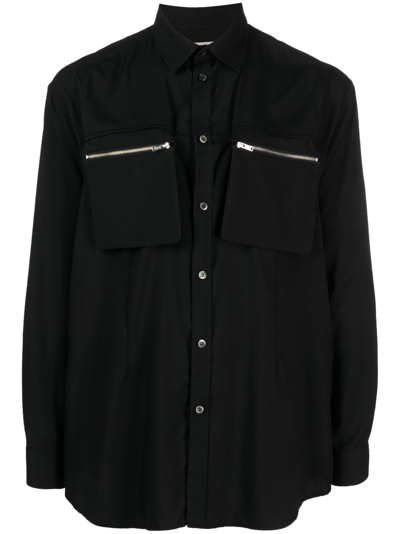 Shop Undercover Zip-pocket Long-sleeve Shirt In Black