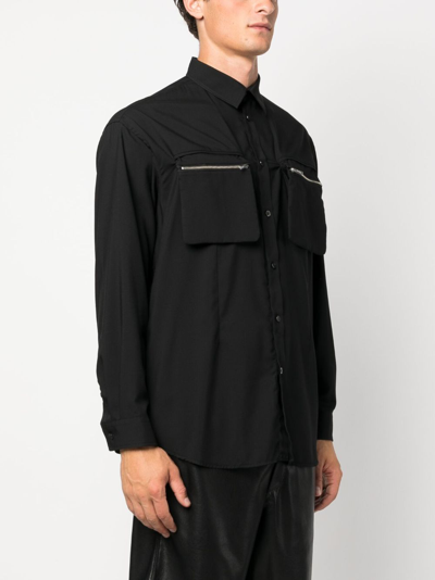 Shop Undercover Zip-pocket Long-sleeve Shirt In Black