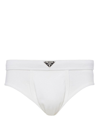 Shop Prada Triangle-logo Cotton Briefs In White