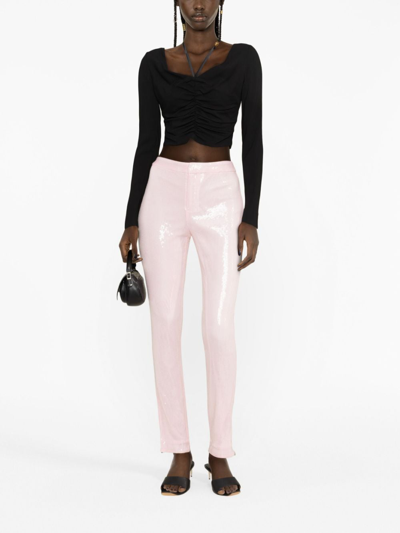 Shop Rotate Birger Christensen Sequin-embellished Trousers In Pink
