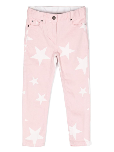 Stella Mccartney Girl Bleached Stars Denim Skinny Pants In Pink