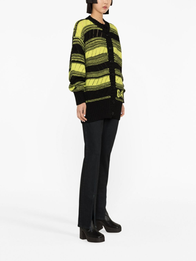 Shop Ganni Stripe-pattern Knitted Cardigan In Black