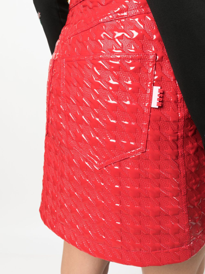 Shop Msgm Pied De Poule-embossed Vinyl Skirt In Red