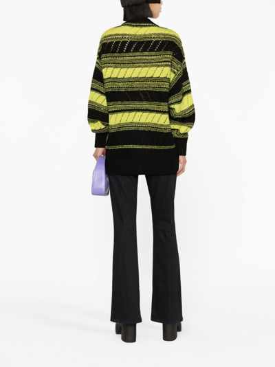 Ganni Logo-intarsia Striped Wool Cardigan In Black
