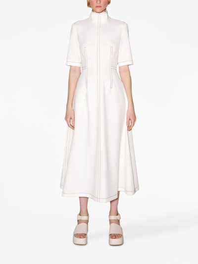 Shop Rosetta Getty Contrast-stitching Short-sleeve Dress In White