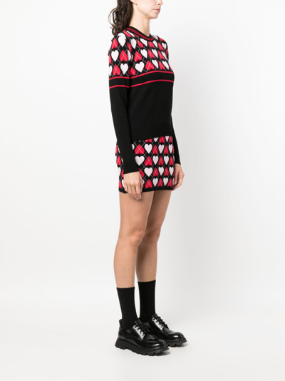 Shop Msgm Heart-print Intarsia-knit Jumper In Black