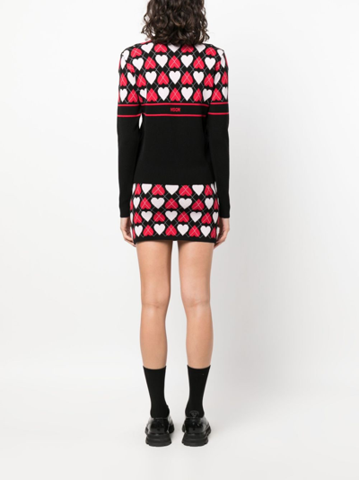 Shop Msgm Heart-print Intarsia-knit Jumper In Black