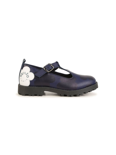 Shop Kenzo Logo-print Leather Ballerina Shoes In Blue