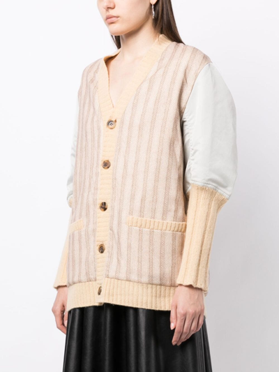 Shop Undercover Ribbed-knit Panelled Jacket In Neutrals
