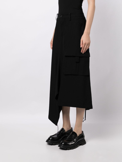 Shop Yohji Yamamoto Asymmetric Midi Skirt In Black