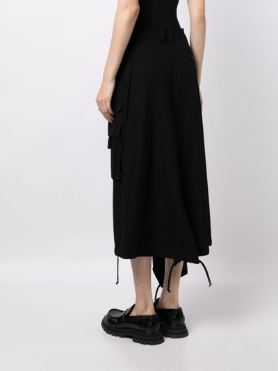Shop Yohji Yamamoto Asymmetric Midi Skirt In Black