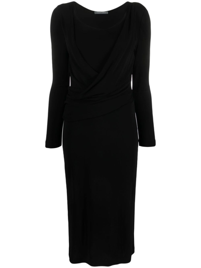 Alberta Ferretti Long Sleeves V Neck Midi Dress In Black | ModeSens