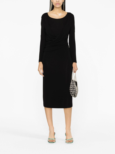 Shop Alberta Ferretti Round-neck Long-sleeve Dress In Black