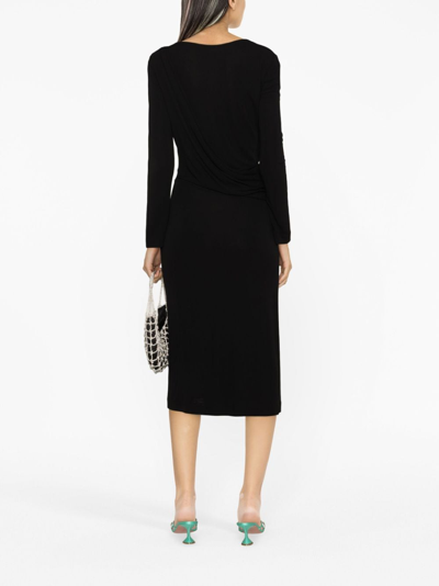 Shop Alberta Ferretti Round-neck Long-sleeve Dress In Black