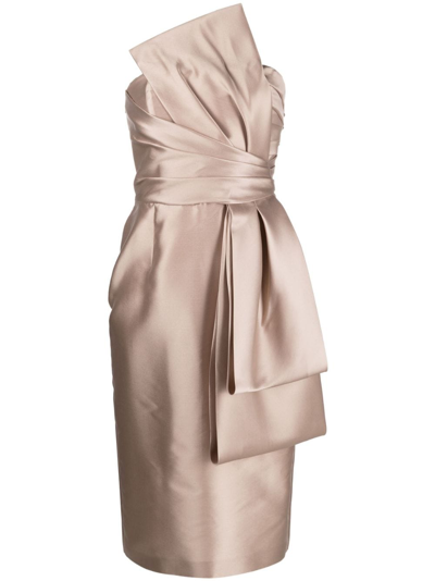 Shop Alberta Ferretti Strapless Draped Midi Dress In Pink