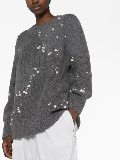 Shop Stella Mccartney Faux Pearl-embellished Oversized Jumper In Grey