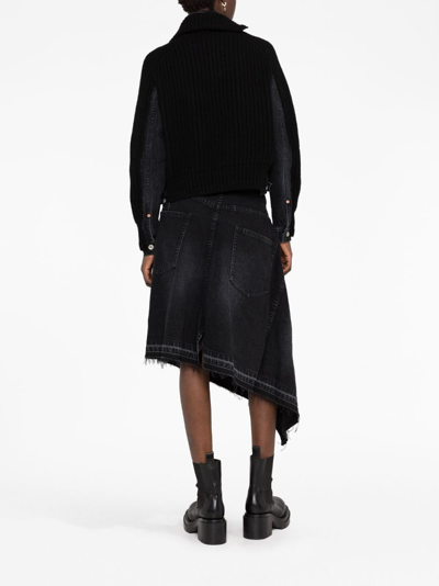 Shop Sacai Panelled Ribbed-knit Jacket In Black