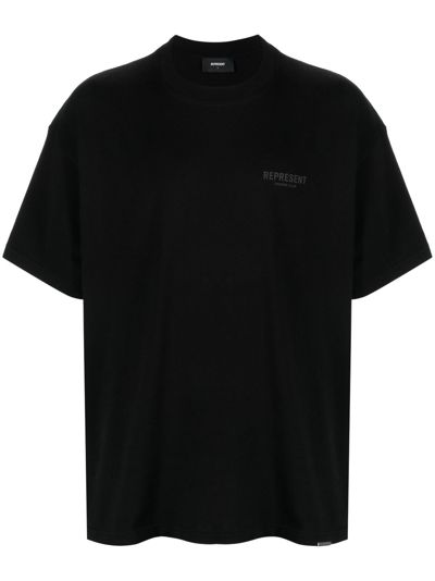 Shop Represent Owners Club Logo-print Cotton T-shirt In Black