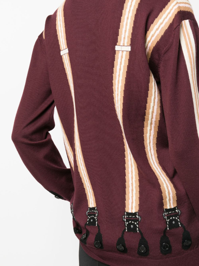 Shop Moschino Intarsia-knit Suspenders Cardigan In Red