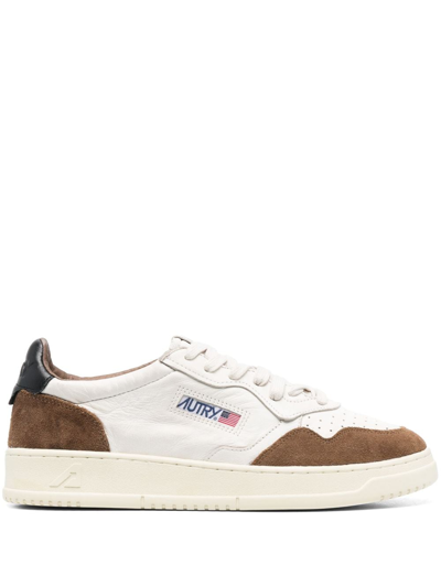 Shop Autry Logo-patch Leather Sneakers In Neutrals
