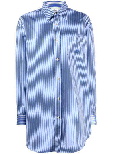 Shop Etro Striped Logo-embroidered Cotton Shirt In Blue