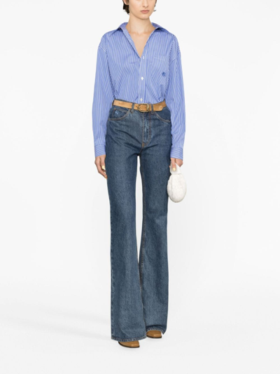 Shop Etro Striped Logo-embroidered Cotton Shirt In Blue