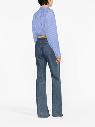 Shop Etro Striped Logo-embroidered Cotton Shirt In Blue