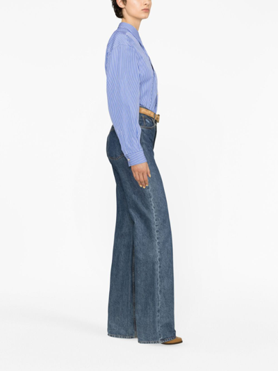 Etro Striped Cotton Oversized Shirt In Blue