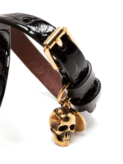 Shop Alexander Mcqueen Skull Double-wrap Leather Bracelet In Black