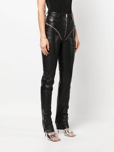 Shop Mugler Zip-embellished Leather Trousers In Black