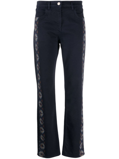 Shop Etro Floral-stripes Straight-leg Jeans In Blue