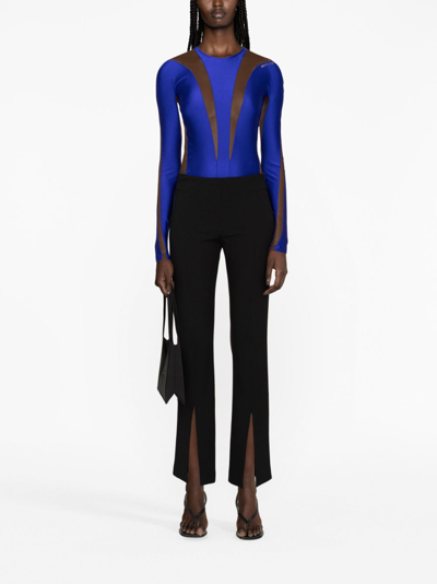 Mugler Panelled Jersey And Tulle Bodysuit In Purple