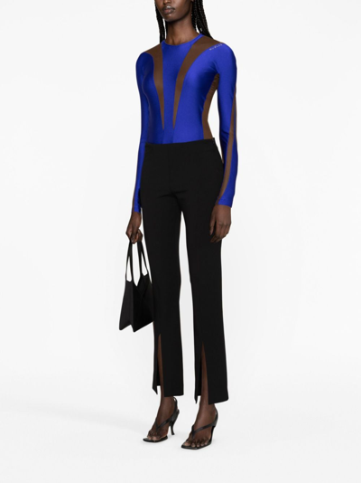 Mugler Panelled Jersey And Tulle Bodysuit In Purple