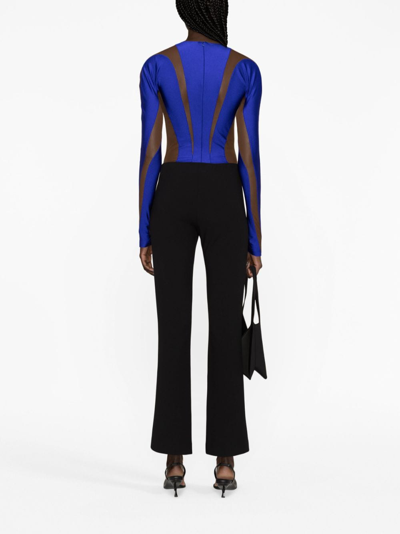 Mugler Panelled Jersey And Tulle Bodysuit In Purple