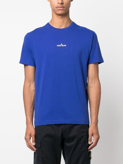 Shop Stone Island Logo-print Cotton T-shirt In Blue