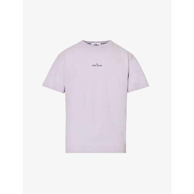 Shop Stone Island Men's Lavender Logo-print Crewneck Cotton-jersey T-shirt