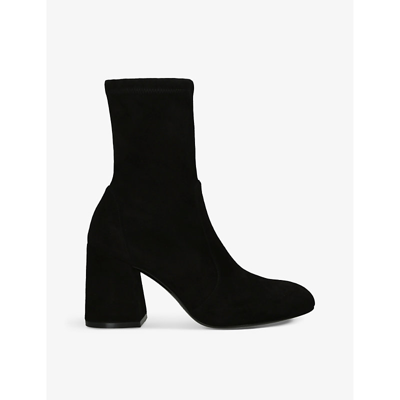 Shop Stuart Weitzman Women's Black Flareblock Suede Heeled Ankle Boots