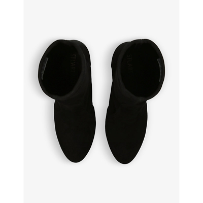 Shop Stuart Weitzman Women's Black Flareblock Suede Heeled Ankle Boots