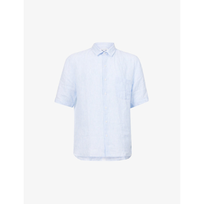 Shop Sunspel Mens Cool Blue Micro Stripe Regular-fit Curved-hem Linen Shirt