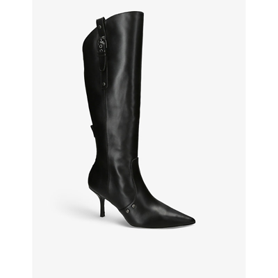 Shop Stuart Weitzman Womens Black Stuart Maverick Buckle-embellished Leather Knee-high Boots