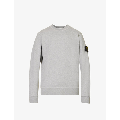 Shop Stone Island Men's Melange Grey Logo-badge Relaxed-fit Cotton-jersey Sweatshirt