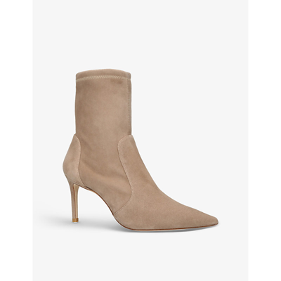 Shop Stuart Weitzman Stuart Stretch Panelled Heeled Suede Ankle Boots In Brown