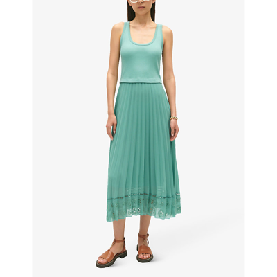 Shop Claudie Pierlot Women's Verts Two Piece-effect Pleated Cotton Midi Dress