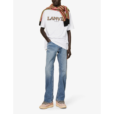 Shop Lanvin Mens Optic White Curb Brand-embroidered Boxy-fit Cotton-jersey T-shirt