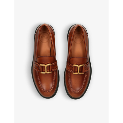 Shop Chloé Marcie Logo-plaque Leather Loafers In Brown